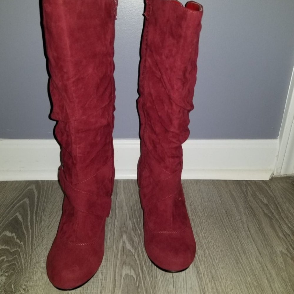 Red suede boots